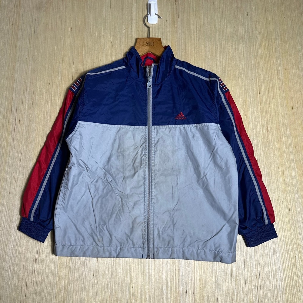Vintage Adidas Zip Jacket Kids 5-6 Blue Long Sleeve Zip Up Athleti Performance